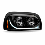 TLED-H16 Freightliner Century Halogen Projector Headlight Assembly with LED Glow Position, Turn & Marker Accent – Black (Passenger Side) HEADLIGHT Light Gray