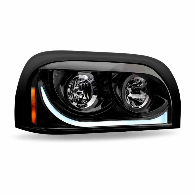 TLED-H16 Freightliner Century Halogen Projector Headlight Assembly with LED Glow Position, Turn & Marker Accent – Black (Passenger Side) HEADLIGHT Light Gray