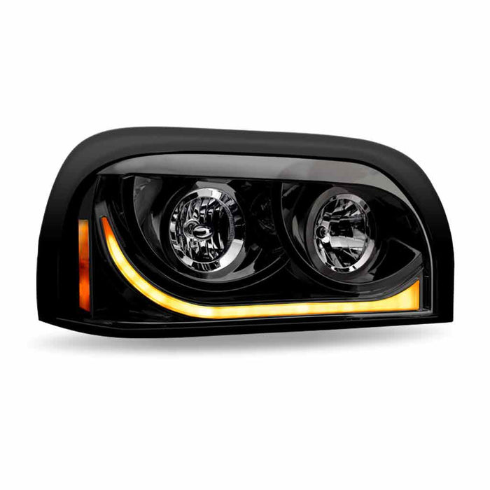 Gray TLED-H16 Freightliner Century Halogen Projector Headlight Assembly with LED Glow Position, Turn & Marker Accent – Black (Passenger Side) HEADLIGHT