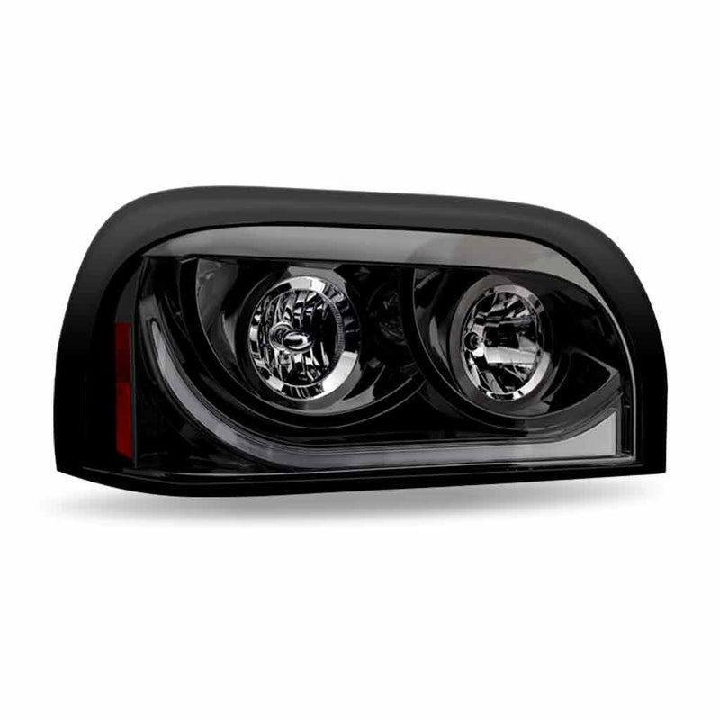 TLED-H16 Freightliner Century Halogen Projector Headlight Assembly with LED Glow Position, Turn & Marker Accent – Black (Passenger Side) HEADLIGHT Black