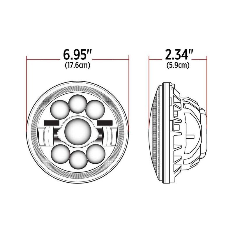 TLED-H3 7″ LED Projector Headlight with Glow Position LED Halo – Combination High & Low Beam | 3000 Lumens HEADLIGHT Light Gray