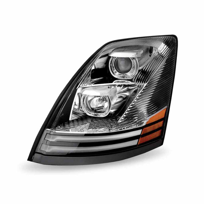 Dark Slate Gray TLED-H45 Volvo VN/VNL Halogen Projector Headlight Assembly with LED Glow Position, Turn & Marker Accents – Chrome (Driver Side) HEADLIGHT