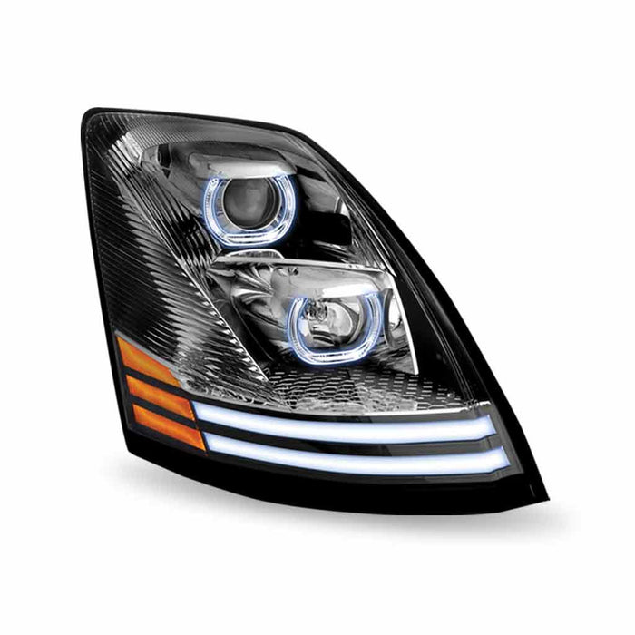 Light Gray TLED-H46 Volvo VN/VNL Halogen Headlight Assembly with LED Glow Position, Turn & Marker Accents – Chrome (Passenger Side) HEADLIGHT