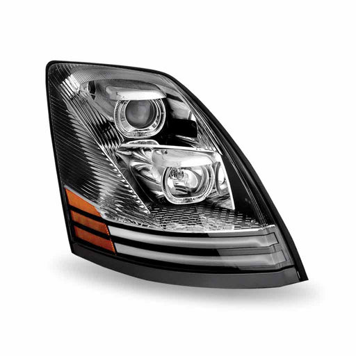 Dark Slate Gray TLED-H46 Volvo VN/VNL Halogen Headlight Assembly with LED Glow Position, Turn & Marker Accents – Chrome (Passenger Side) HEADLIGHT