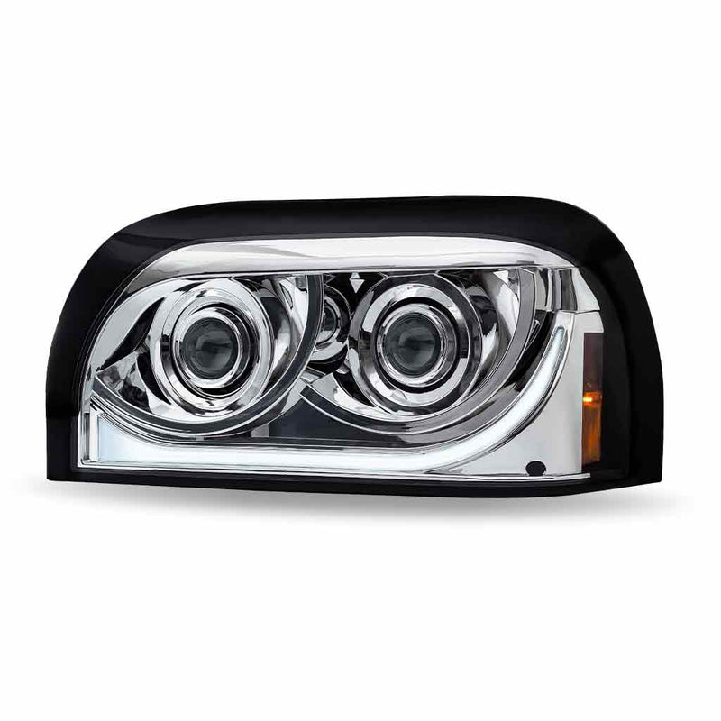 TLED-H49 Freightliner Century LED Projector Headlight Assembly with LED Glow Position, Turn & Marker Accent – Chrome (Driver Side) HEADLIGHT Light Gray