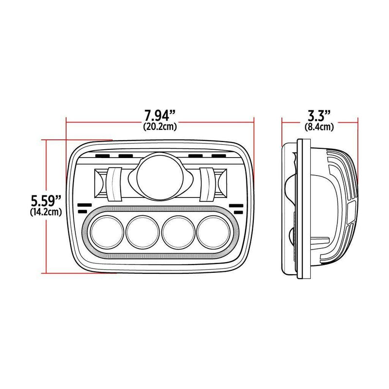 TLED-H4 5″ x 7″ LED Projector Headlight with Glow Position LED Halo – Combination High & Low Beam | 2600 Lumens HEADLIGHT Black