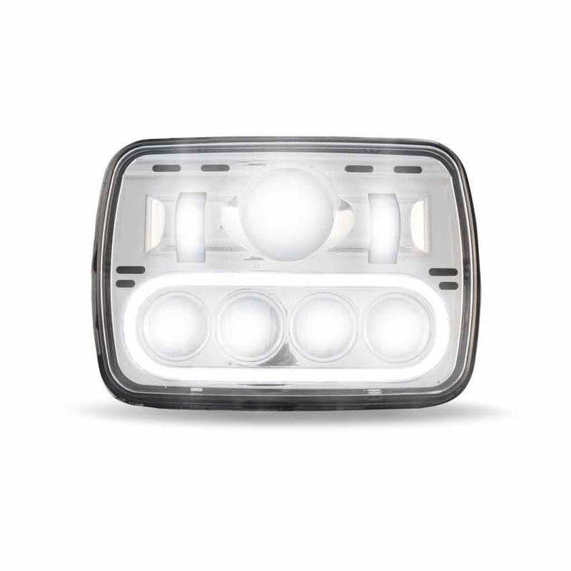 TLED-H4 5″ x 7″ LED Projector Headlight with Glow Position LED Halo – Combination High & Low Beam | 2600 Lumens HEADLIGHT Light Gray