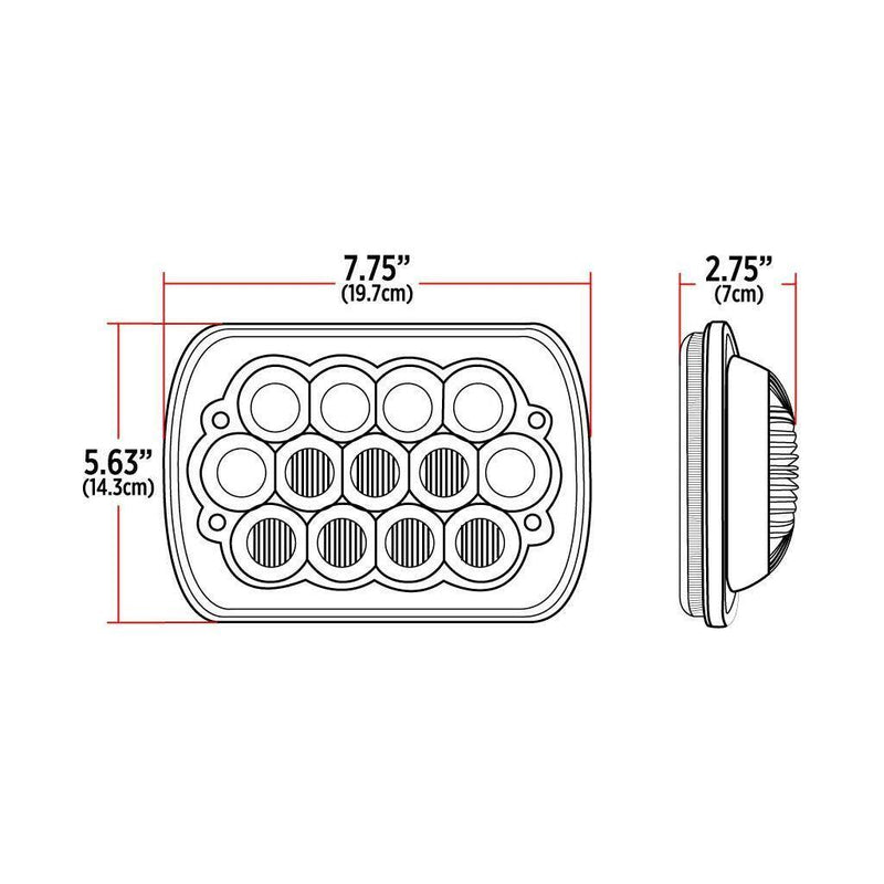 TLED-H52 5" x 7" Square Economy LED Headlight with Adapter Plug (1900 Lumens) - Not DOT Approved 5"x7" HEADLIGHT Black