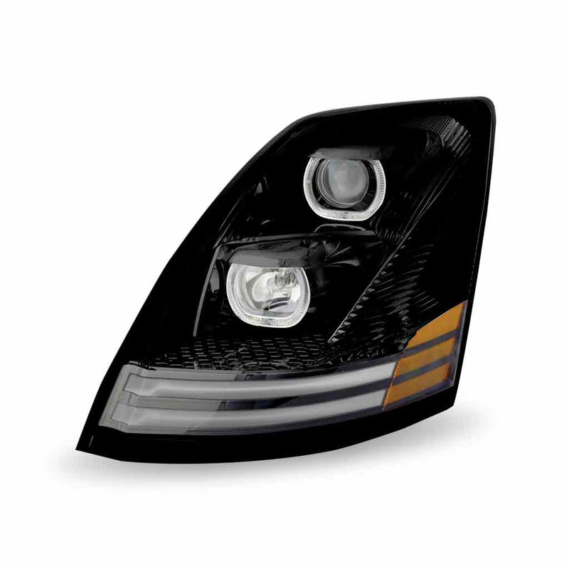 TLED-H54 Volvo VN/VNL Halogen Projector Headlight Assembly with LED Glow Position, Turn & Marker Accents – Black (Driver Side) HEADLIGHT Black