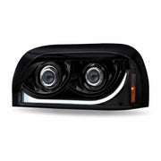 TLED-H57 Freightliner Century LED Projector Headlight Assembly with LED Glow Position, Turn & Marker Accent – Black (Driver Side) HEADLIGHT Light Gray