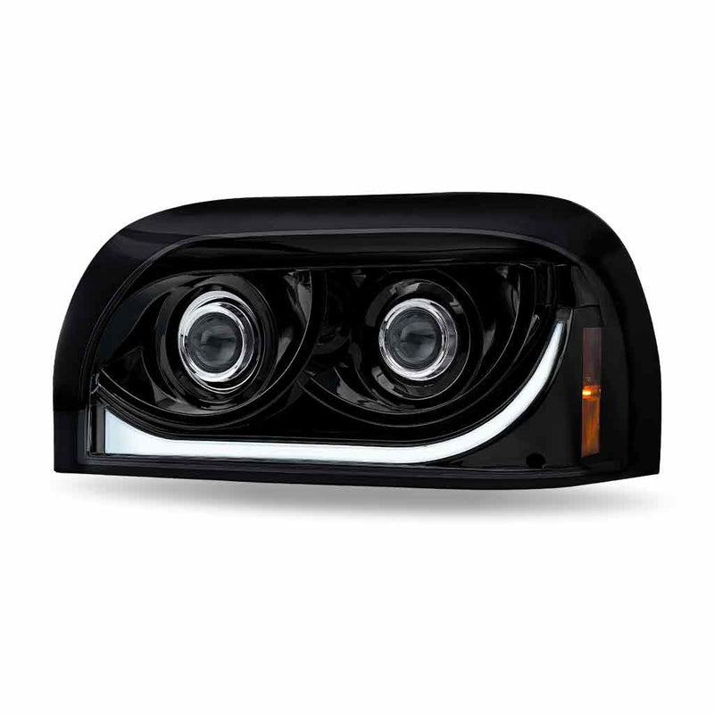 TLED-H57 Freightliner Century LED Projector Headlight Assembly with LED Glow Position, Turn & Marker Accent – Black (Driver Side) HEADLIGHT Light Gray