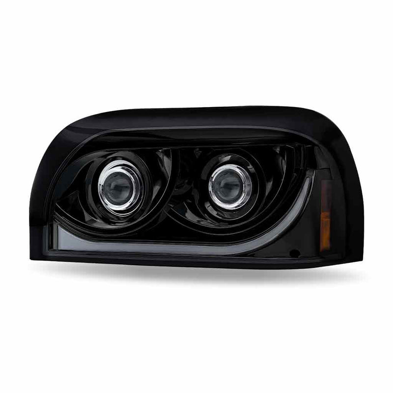 TLED-H57 Freightliner Century LED Projector Headlight Assembly with LED Glow Position, Turn & Marker Accent – Black (Driver Side) HEADLIGHT Light Gray