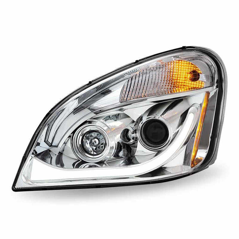 TLED-H66 Freightliner Cascadia LED Projector Headlight Assembly with LED Glow Position, Turn & Marker Accent – Chrome (Driver Side) HEADLIGHT Light Gray