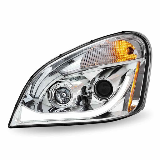 Light Gray TLED-H66 Freightliner Cascadia LED Projector Headlight Assembly with LED Glow Position, Turn & Marker Accent – Chrome (Driver Side) HEADLIGHT