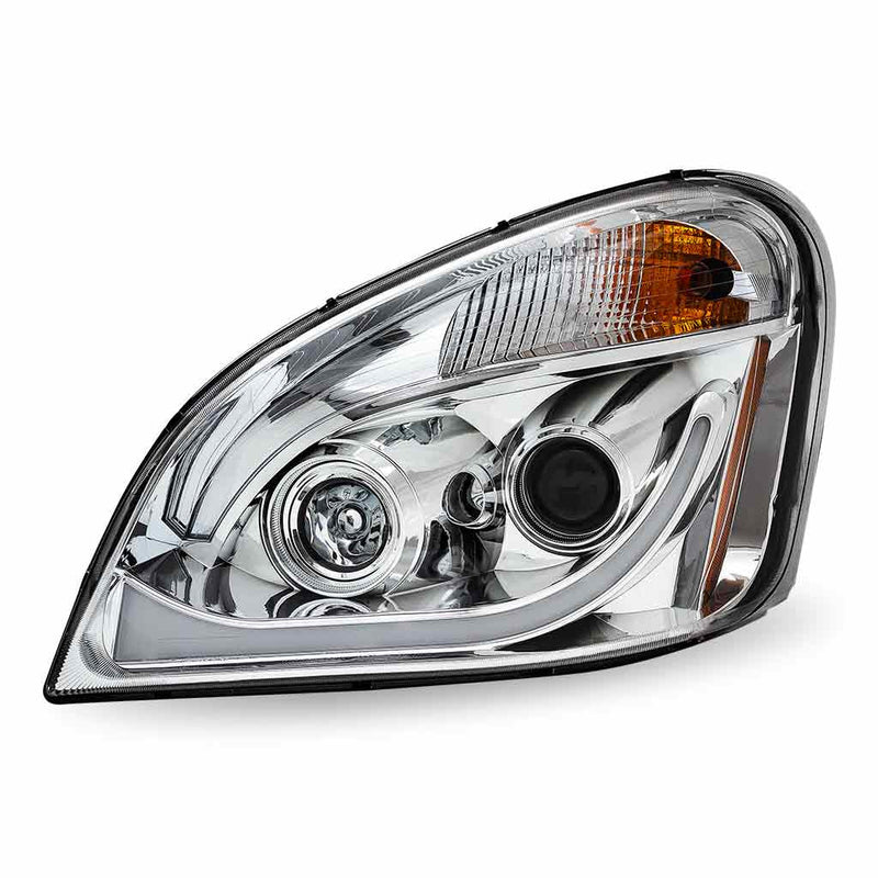 TLED-H66 Freightliner Cascadia LED Projector Headlight Assembly with LED Glow Position, Turn & Marker Accent – Chrome (Driver Side) HEADLIGHT Gray