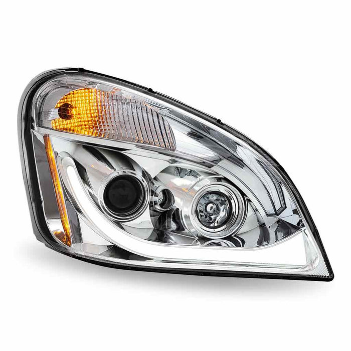 Light Gray TLED-H67 Freightliner Cascadia LED Projector Headlight Assembly with LED Glow Position, Turn & Marker Accent – Chrome (Passenger Side) HEADLIGHT