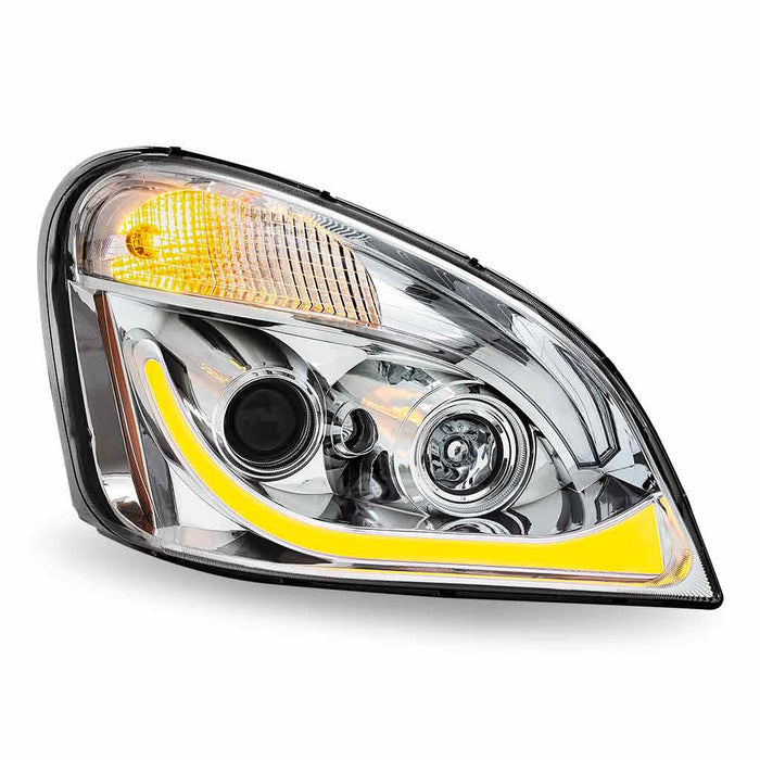 Dark Slate Gray TLED-H67 Freightliner Cascadia LED Projector Headlight Assembly with LED Glow Position, Turn & Marker Accent – Chrome (Passenger Side) HEADLIGHT
