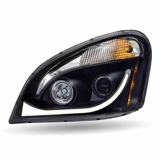 Light Gray TLED-H68 Freightliner Cascadia LED Projector Headlight Assembly with LED Glow Position, Turn & Marker Accent – Black (Driver Side) HEADLIGHT