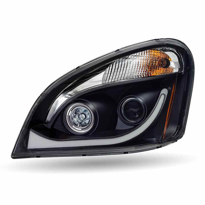 Light Gray TLED-H68 Freightliner Cascadia LED Projector Headlight Assembly with LED Glow Position, Turn & Marker Accent – Black (Driver Side) HEADLIGHT