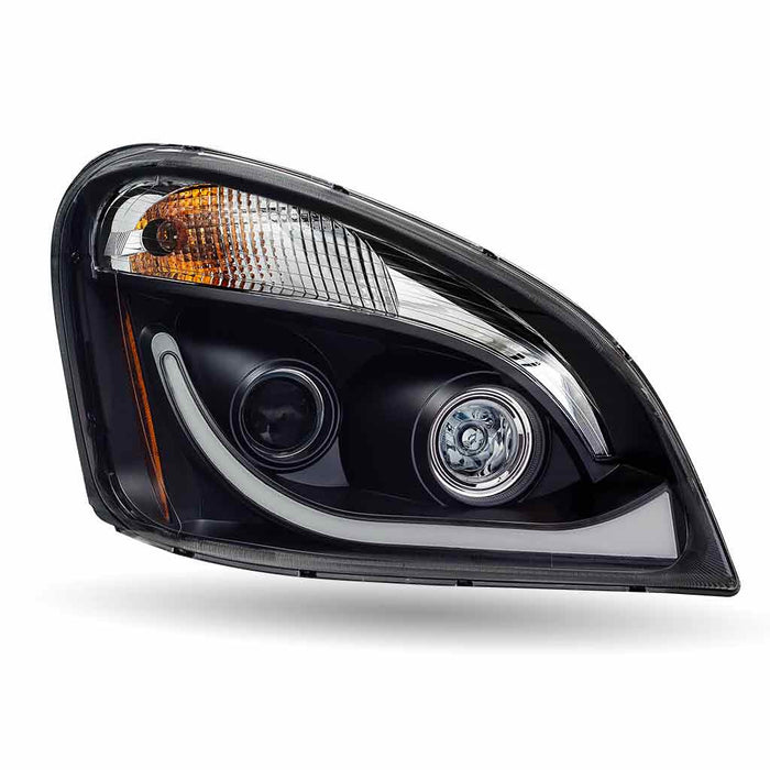 Light Gray TLED-H69 Freightliner Cascadia LED Projector Headlight Assembly with LED Glow Position, Turn & Marker Accent – Black (Passenger Side) HEADLIGHT