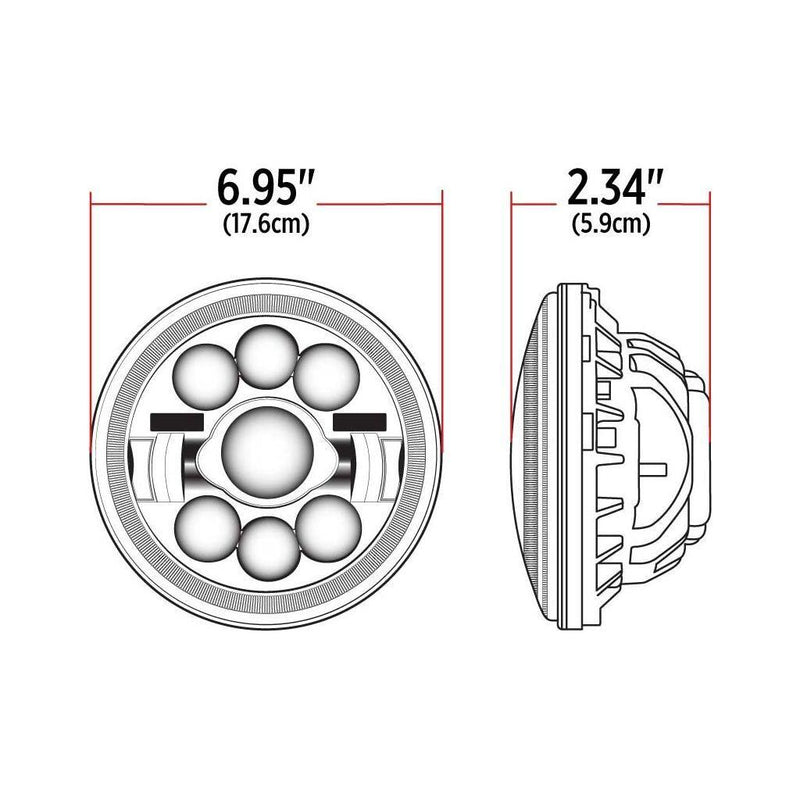 TLED-H70 7″ LED Projector Headlight with Glow Position LED Halo – Combination High & Low Beam | 3000 Lumens 7" HEADLIGHT Light Gray