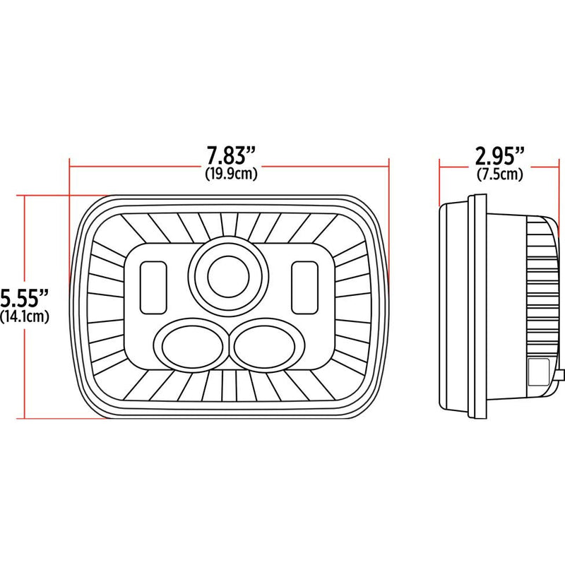 TLED-H95 5″ x 7″ Heated LED Projector Headlight – Combination High & Low Beam | 4000 Lumens 5"x7" HEADLIGHT Light Gray