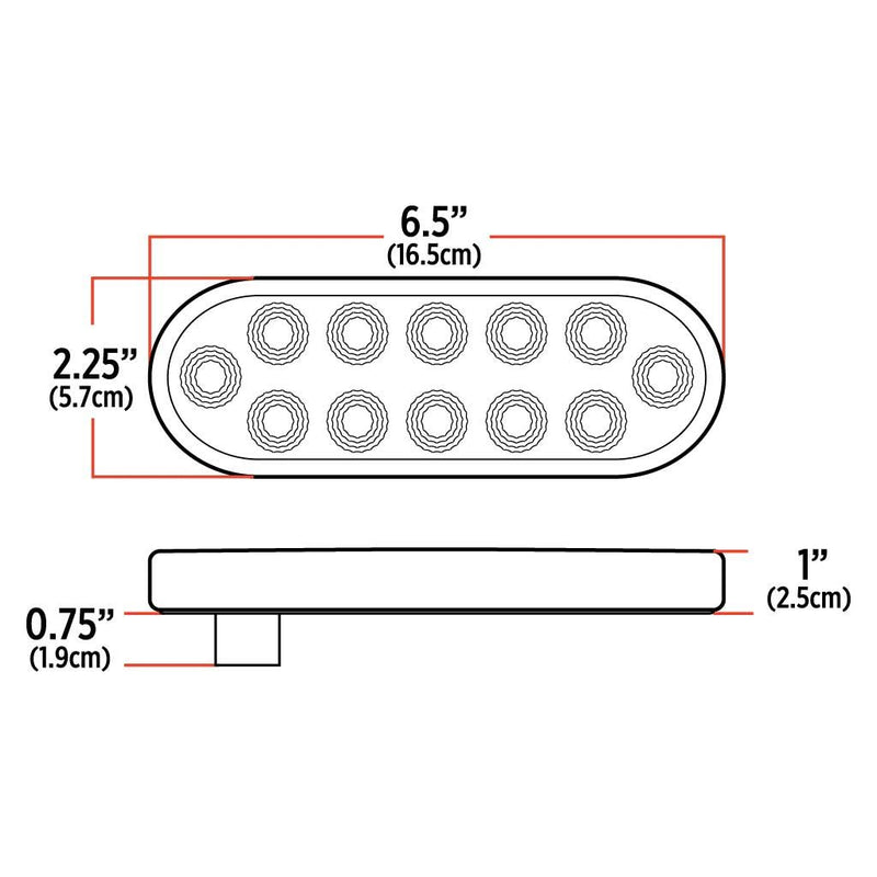 TLED-O12A Oval Amber Stop, Turn & Tail LED (12 Diodes) #TLED-O12A 6" OVAL Light Gray