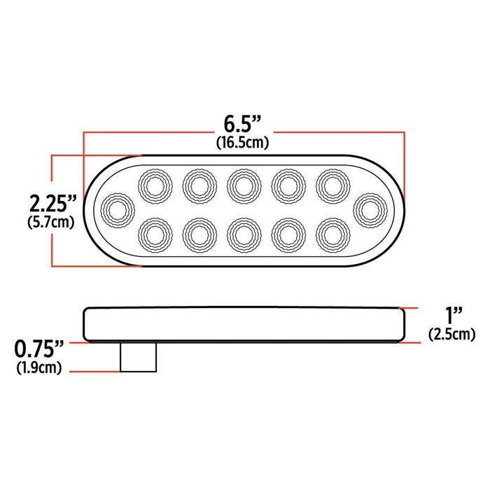 Light Gray Oval Clear Amber Stop, Turn & Tail LED (12 Diodes) TURN/MARKER/TAIL