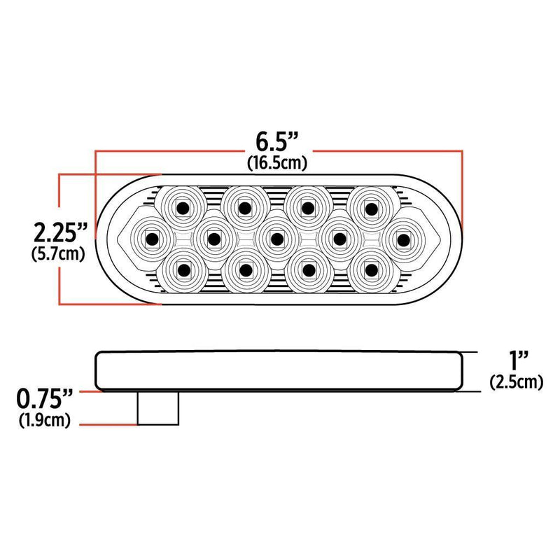 TLED-OBMA Oval Mirror Amber Stop, Turn & Tail LED (13 Diodes) STOP/TURN/TAIL Light Gray