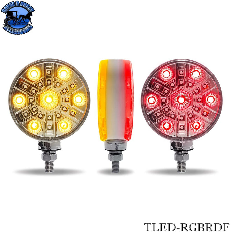 TLED-RGBRDF Amber / Red Stop, Turn & Tail with RGB Auxiliary Double Face Round LED Light – 54 Diodes