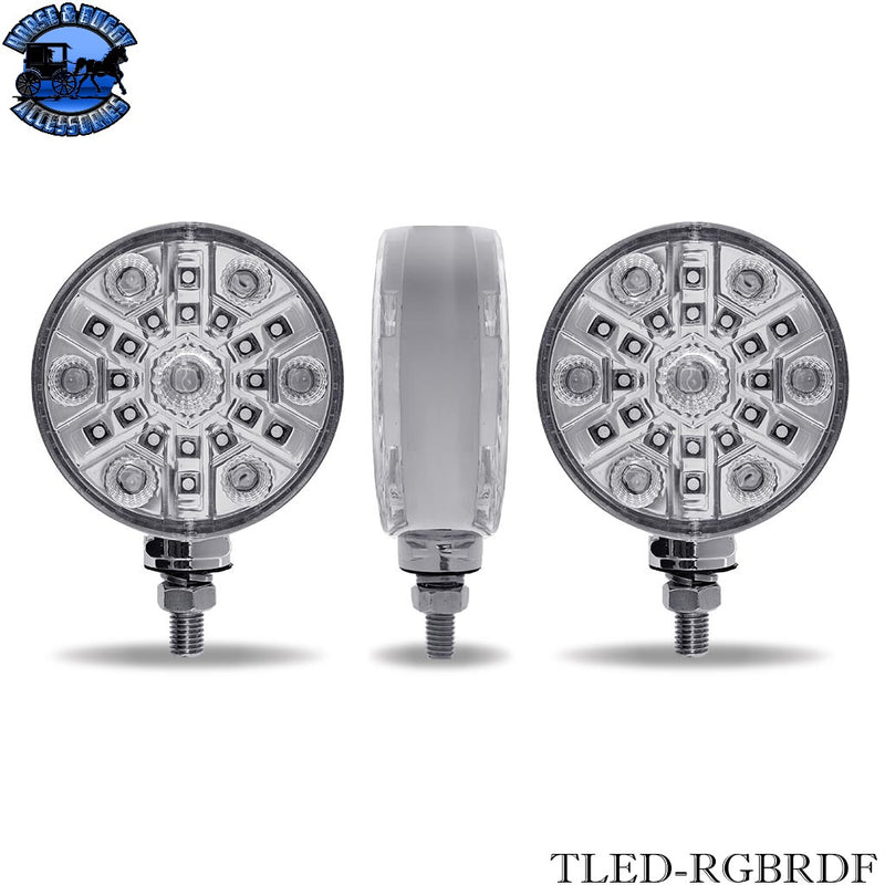 TLED-RGBRDF Amber / Red Stop, Turn & Tail with RGB Auxiliary Double Face Round LED Light – 54 Diodes