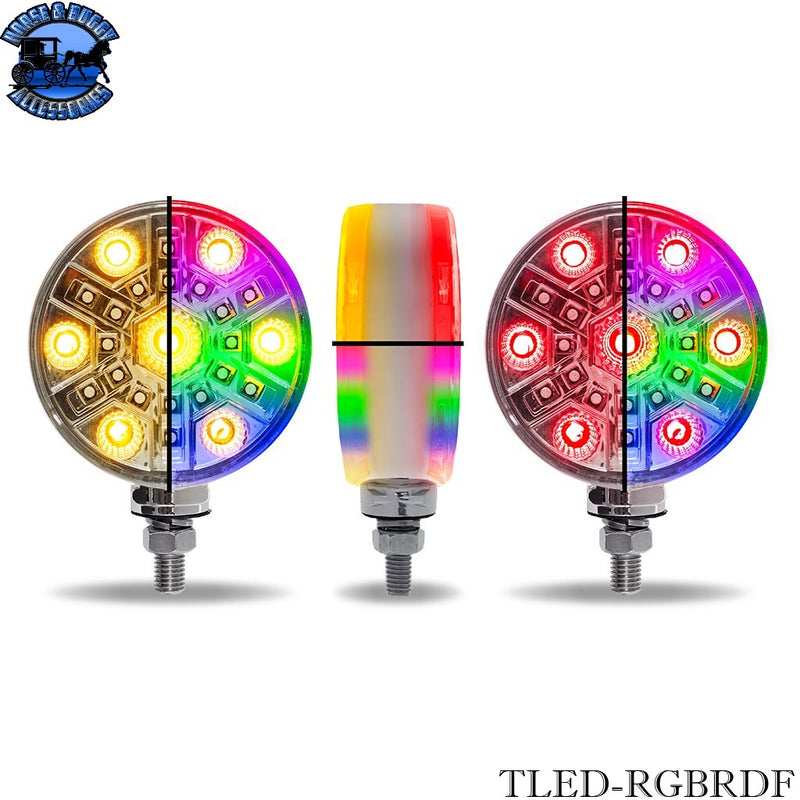 TLED-RGBRDF Amber / Red Stop, Turn & Tail with RGB Auxiliary Double Face Round LED Light – 54 Diodes