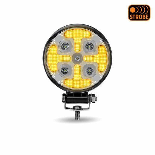 Tan Round High Powered Combo LED Worklight with Amber Strobe - 1800 Lumens Work light