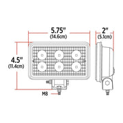 TLED-U22 4" x 6" Rectangular Heavy Duty LED Work Light - Flood Beam - 1200 Lumens (6 Diodes) Work light Black