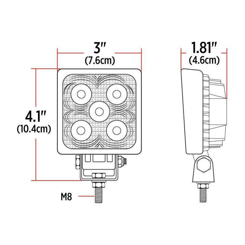 TLED-U33 Mini Square LED Flood Worklight - 900 Lumens (5 Diodes) Work light Black