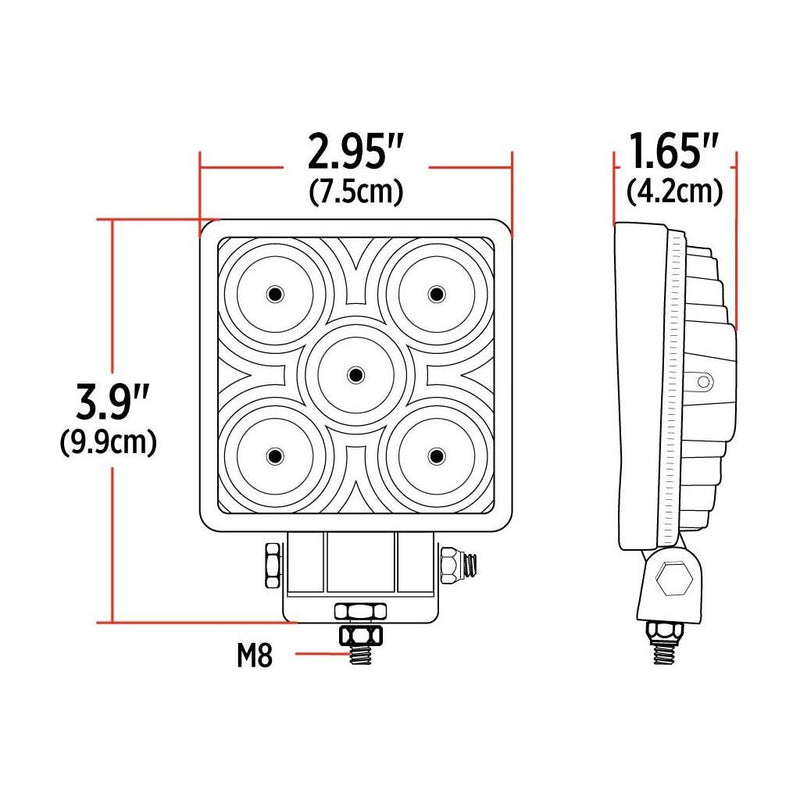 TLED-U89 Stellar Mini Square High Powered Cree LED Worklight - Spot (5 Diodes) - 1200 Lumens Work light Light Gray