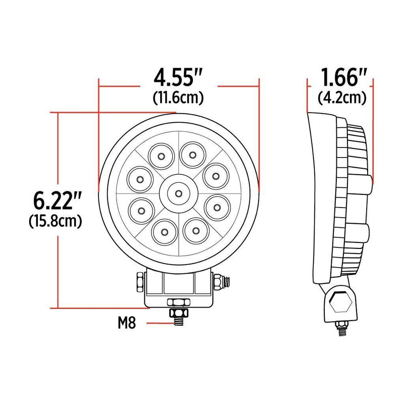 TLED-U96 Stellar Universal Round High Powered LED Work Lamp (9 Diodes) - 1350 Lumens - Flood Work light Light Gray