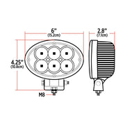 TLED-U9 Universal White Cree Oval Work Light - Clear Lens - Black Housing (6 Diodes) - 5400 Lumens Work light Black