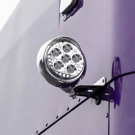 Gray LEGACY SERIES ROUND LED LOAD/WORK LIGHT WITH CHROME FRONT - CHROME HOUSING - CHROME VISOR Work light