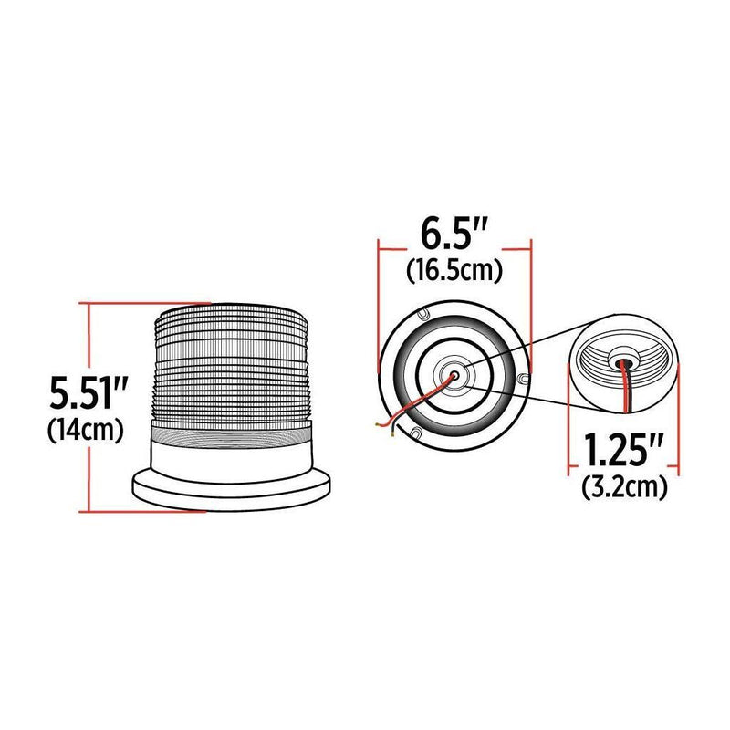 TLED-W1 Amber Medium Profile Single Flash Beacon Light - 380 LM (3 Diodes) STROBE Light Gray