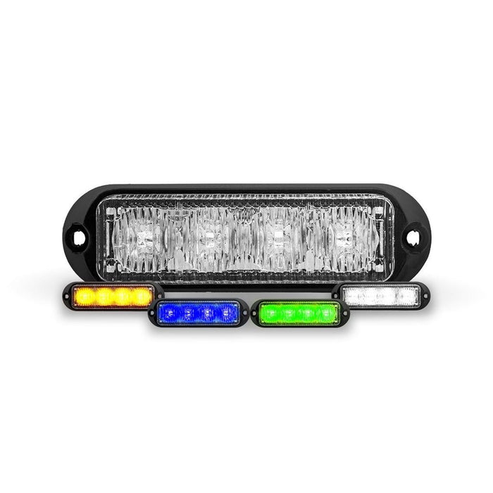 Gray 4 Color LED Class 1 Low Profile Warning Strobe with 36 Flash Patterns (4 Diodes) - Amber, White, Green & Blue STROBE