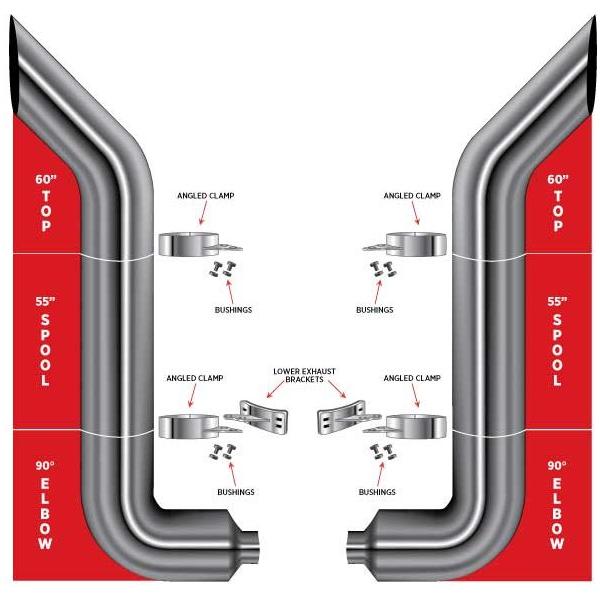 TSK10-BSET4 10″ Dia. Complete Bullhorn Exhaust Kit – 60″ Top Stacks | 55″ Middle Spools | 90° Elbows 10″ Reduced to 5″ Dia. EXHAUST Slate Gray