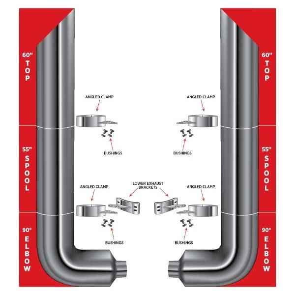 TSK10-MSET4 10″ Dia. Complete Mitered Exhaust Kit – 60″ Top Stacks | 55″ Middle Spools | 90° Elbows 10″ Reduced to 5″ Dia. EXHAUST Dim Gray