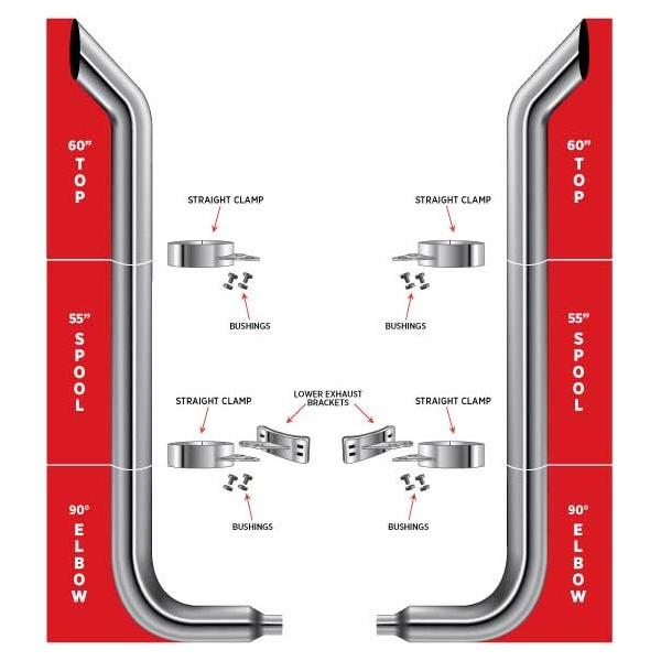 TSK6-BSET6 6″ Dia. Complete Bullhorn Exhaust Kit – 60″ Top Stacks | 55″ Middle Spools | 90° Elbows 6″ Reduced to 5″ Dia. EXHAUST Light Gray