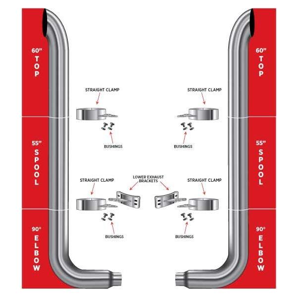 TSK6-CSET6 6″ Dia. Complete Curved Exhaust Kit – 60″ Top Stacks | 55″ Middle Spools | 90° Elbows 6″ Reduced to 5″ Dia. EXHAUST Firebrick