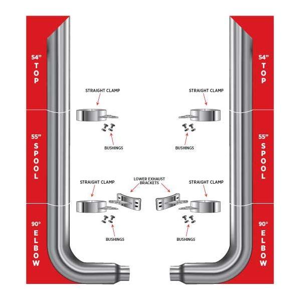 TSK6-MSET5 6″ Dia. Complete Mitered Exhaust Kit – 54″ Top Stacks | 55″ Middle Spools | 90° Elbows 6″ Reduced to 5″ Dia. EXHAUST Gray
