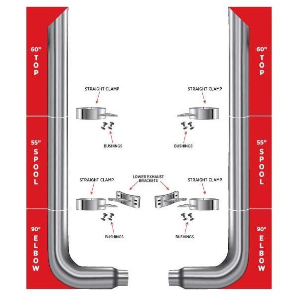 TSK6-MSET6 6″ Dia. Complete Mitered Exhaust Kit – 60″ Top Stacks | 55″ Middle Spools | 90° Elbows 6″ Reduced to 5″ Dia. EXHAUST Gray