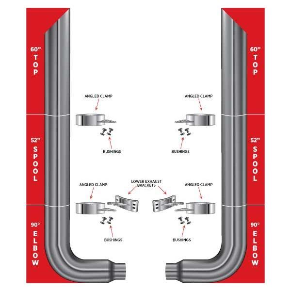 TSK7-MSET2 7″ Dia. Complete Mitered Exhaust Kit – 60″ Top Stacks | 52″ Middle Spools | 90° Elbows 7″ Reduced to 5″ Dia. EXHAUST Light Slate Gray