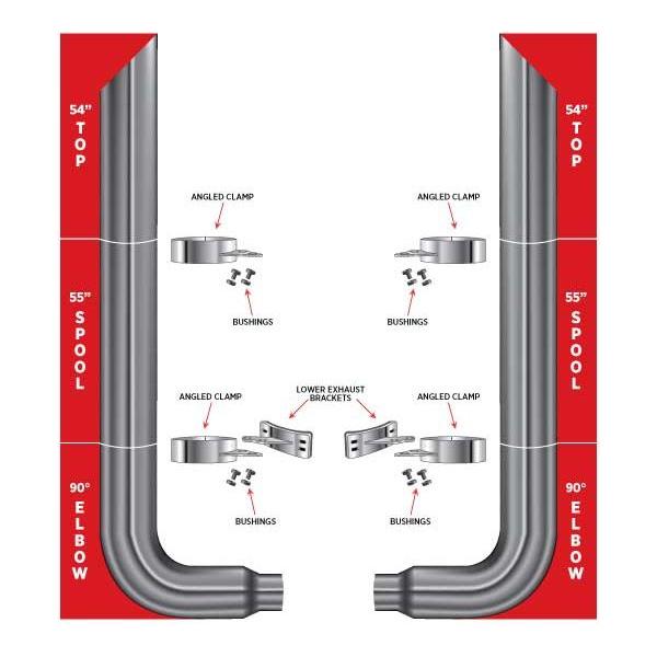 TSK7-MSET6 7″ Dia. Complete Mitered Exhaust Kit – 54″ Top Stacks | 55″ Middle Spools | 90° Elbows 7″ Reduced to 5″ Dia. EXHAUST Slate Gray