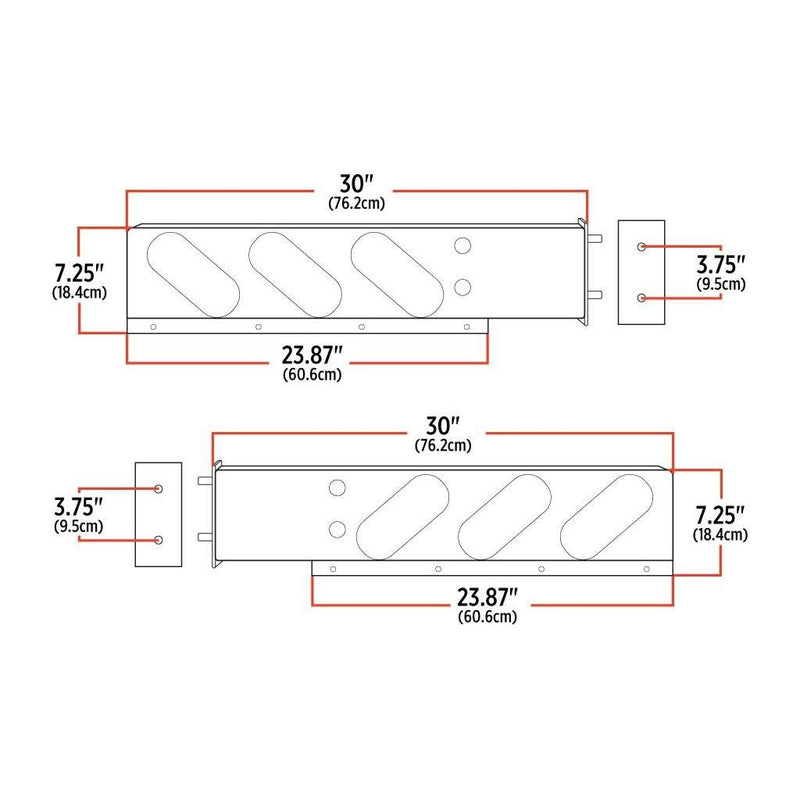 TU-9217 30″ Oval LED Mud Flap Hangers – 3 3/4″ Bolt Spacing | 6 x Oval Holes | Stainless Steel MUD FLAP HANGERS Black